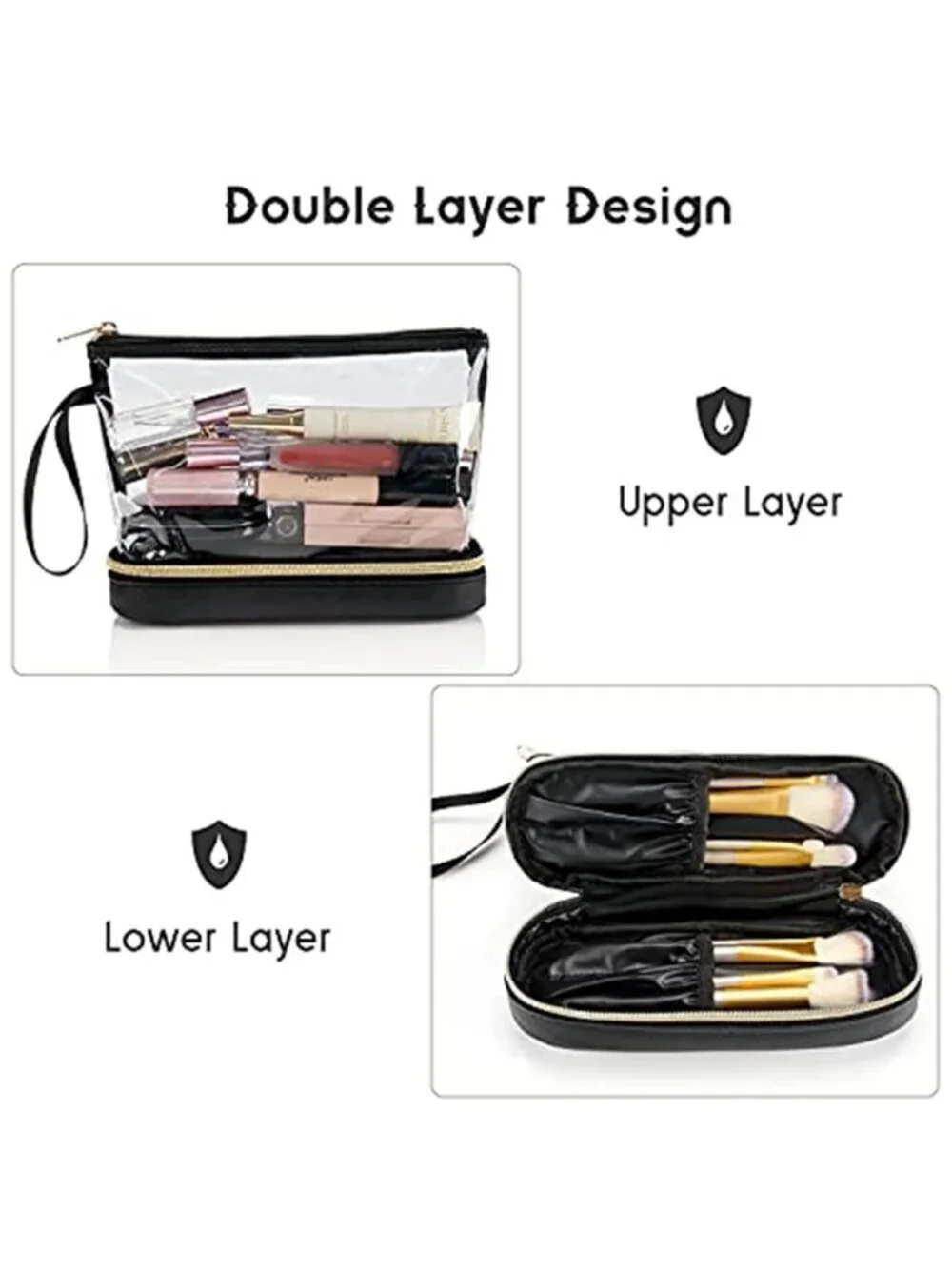 1 Pcs Clear Makeup Bag with Brushes Compartment Travel TSA Approved Toiletry Bag